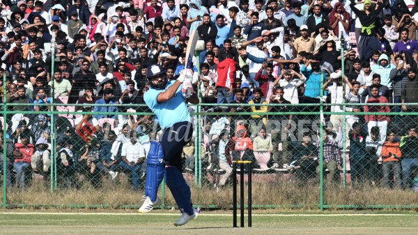 As Rohit Sharma strolled out to bat for Mumbai against Sikkim, the crowd in Jaipur made it known how loud that number can really be. (Express Photo by Rohit Paras Jain)