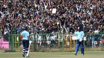 Rohit Sharma acknowledges his milestone during Vijay Hazare match against Sikkim in Jaipur. (Express Photo by Rohit Paras Jain)