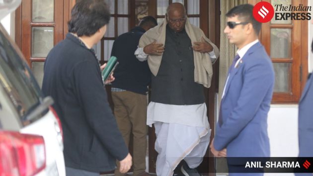 Congress President Mallikarjun Kharge holds a press conference