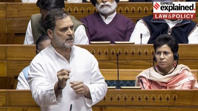 Leader of Opposition in the Lok Sabha Rahul Gandhi speaks during a discussion on election reforms in the House in the Winter session of Parliament, in New Delhi, Tuesday, Dec. 9, 2025. (Sansad TV via PTI Photo)