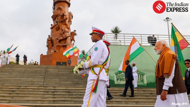 PM Modi walks through the memorial complex in Addis Ababa,