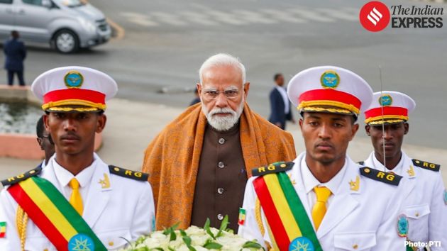 PM Modi pauses in solemn reflection at the memorial site, acknowledging the significance of the Battle of Adwa in African and global history