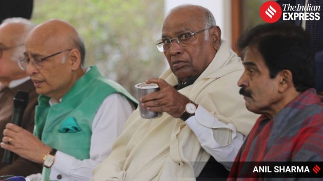 K.C. Venugopal, AICC General Secretary (Organisation), and senior advocate Abhishek Manu Singhvi join Mallikarjun Kharge
