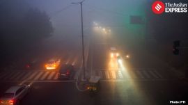 Commuters were seen moving cautiously through fog-covered streets