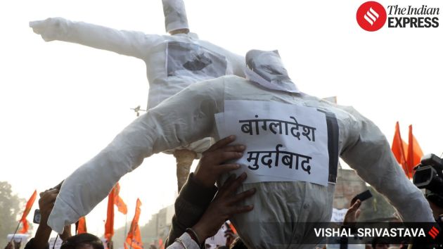 Protests linked to attacks on Hindus in Bangladesh have erupted across several Indian cities