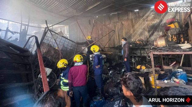 Fire brigade personnel remained on scene as safety checks were conducted following the incident