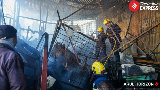 Fire hoses were laid across JM Road as crews attempted to bring the fire under control