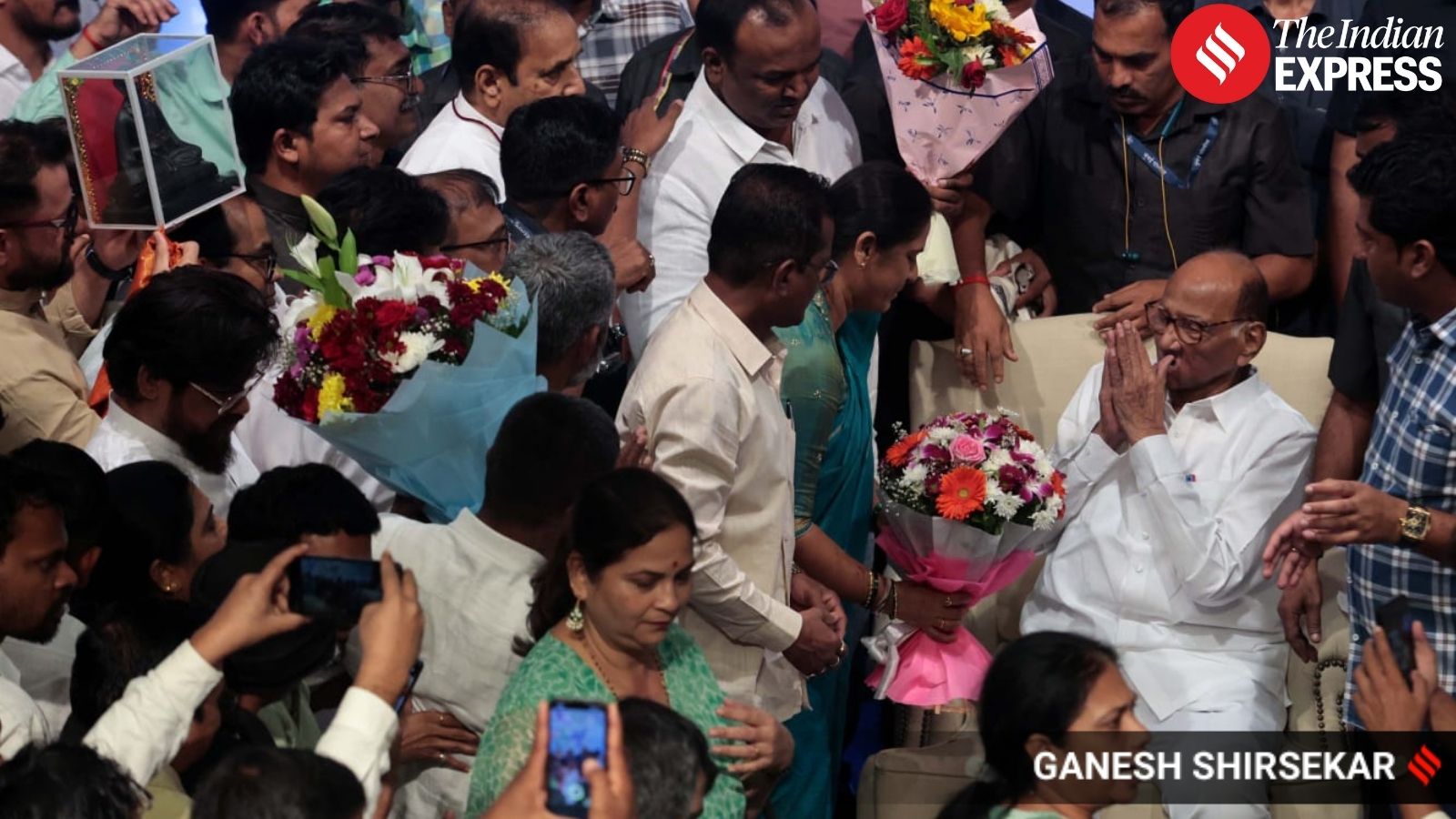 Pawar engages with party workers at Y B Chavan Centre