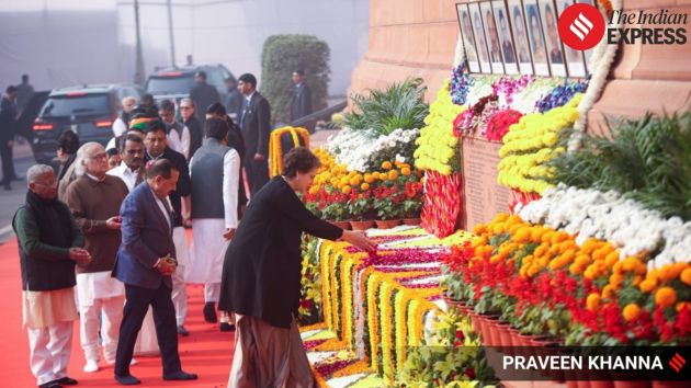 Rahul Gandhi, Leader of the Opposition in the Lok Sabha, along with senior Congress leader Priyanka Gandhi Vadra, pays floral tributes