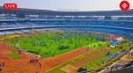 Lionel Messi India GOAT Tour Live Updates: Fans pelted the grounds with chairs and bottles before invading the Salt Lake Stadium pitch after the Argentine football legend left the Kolkata venue in 20 minutes today. (Express Photo by Partha Paul)