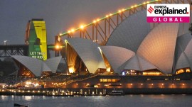 The social media ban for children under 16 slogan "Let Them Be Kids" is projected onto the pylons of the Sydney Harbour Bridge in Sydney, Wednesday, Dec. 10, 2025.