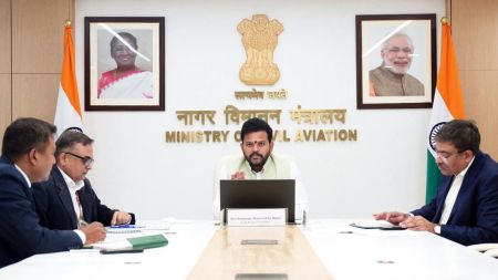 DGCA FDTL rules: Union Minister of Civil Aviation Kinjarapu Ram Mohan Naidu discusses the ongoing disruptions caused by the delays and cancellations of IndiGo flights, in New Delhi on Friday. (Ram Mohan Naidu Media/ANI Photo)