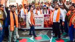Bajrang Dal activists protest the alleged killing of a Hindu youth and atrocities against minority Hindus in Bangladesh, in Nagpur.