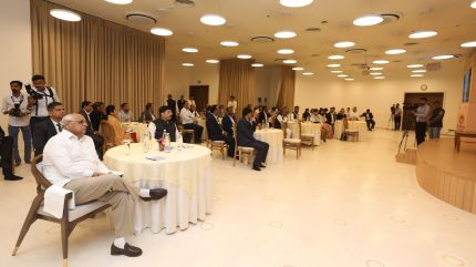 Gujarat CM Bhupendra Patel at the 12th Chintan Shibir in Ahmedabad, held after the city was confirmed as the host for the 2030 Commonwealth Games. (Express Photo)