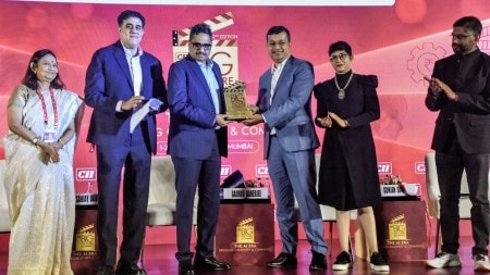 Ministry of Information and Broadcasting Secretary Sanjay Jaju being feliciated during the "12th CII Big Picture Summit"