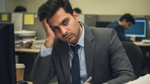 Frustrated and bored employee at work
