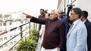 Bihar Chief Minister Nitish Kumar interacts with newly selected candidates and signs a Memorandum of Understanding for pumped storage projects at an event organised by Bihar State Power (Holding) Company Limited, in Patna on Tuesday. (ANI Photo)