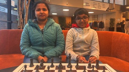Charvi with her her mother Akhila at Norway Chess Open tournament earlier this year. (Express Photo by Amit Kamath)