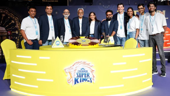 The Chennai Super Kings think tank, along with coach Stephen Fleming, at the IPL 2026 auctions. (PHOTO: CSK via X)