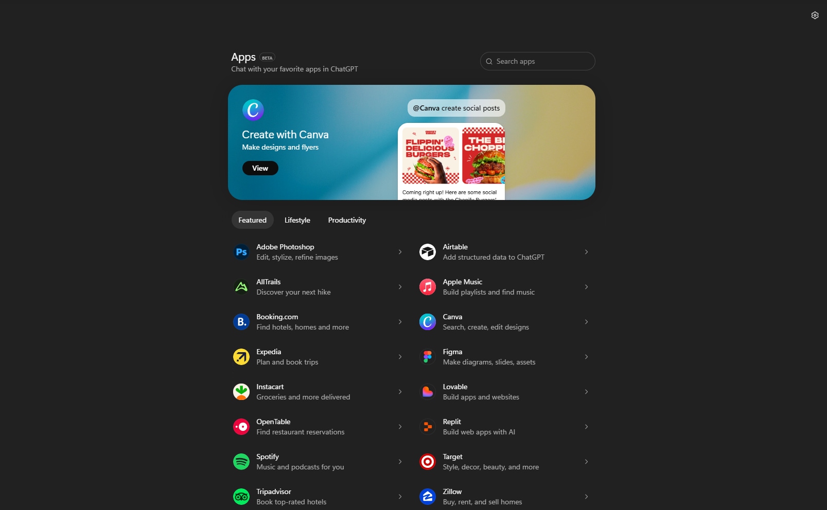 Currently, the ChatGPT app directory has only three categories.