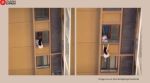 China woman clings from balcony