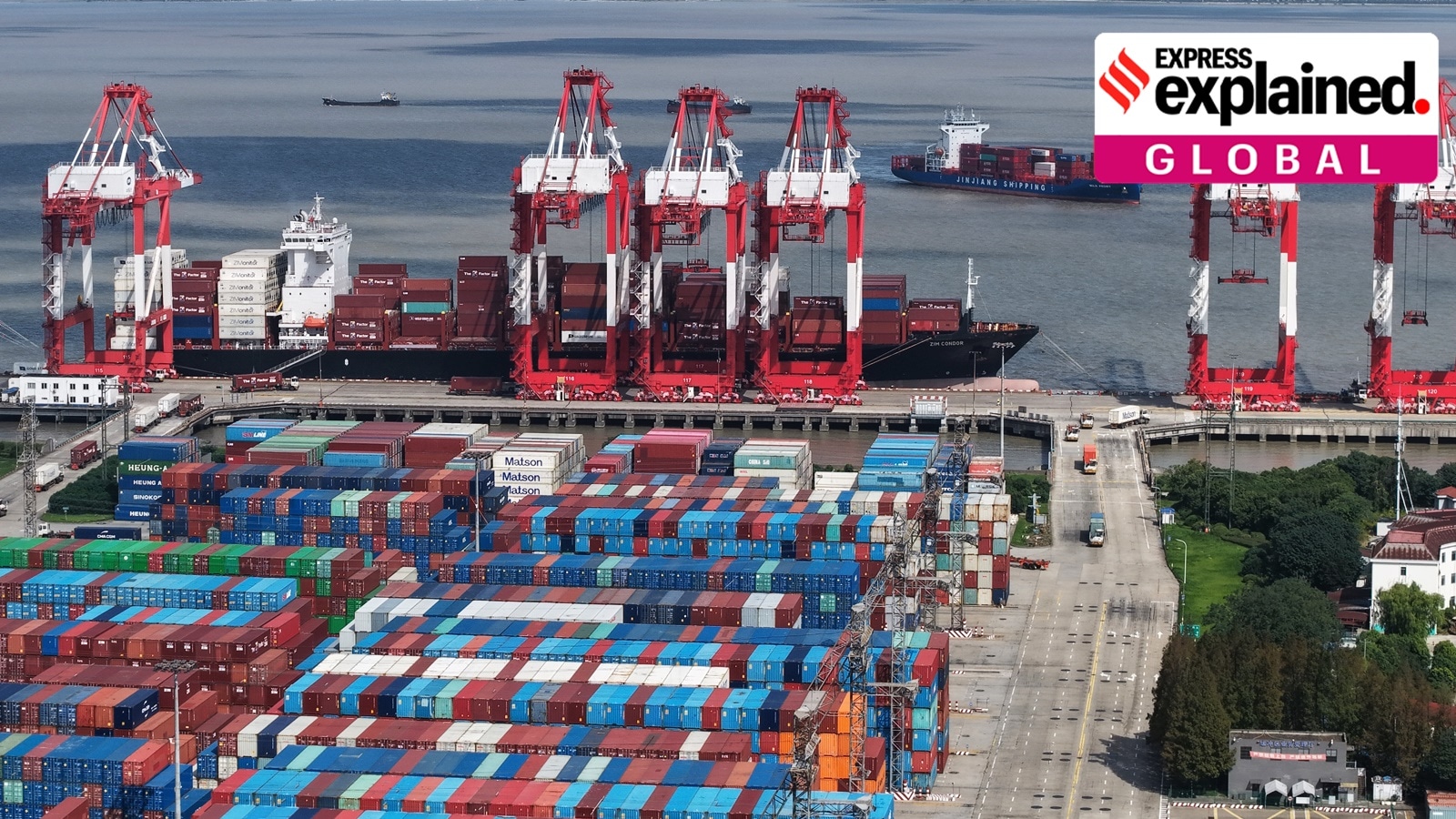 An aerial view of a container terminal in Shanghai, China, Monday, Dec. 8, 2025.