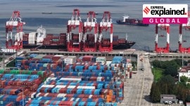 An aerial view of a container terminal in Shanghai, China, Monday, Dec. 8, 2025.