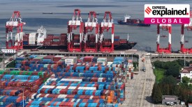 An aerial view of a container terminal in Shanghai, China, Monday, Dec. 8, 2025.