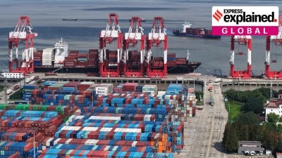 An aerial view of a container terminal in Shanghai, China, Monday, Dec. 8, 2025.