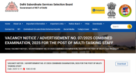 DSSSB MTS Recruitment 2025- Check vacancy, eligibility and more (Website screengrab)