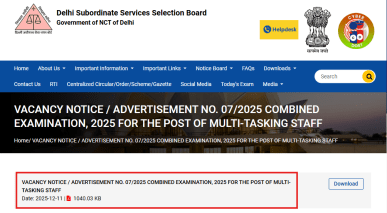 DSSSB MTS Recruitment 2025- Check vacancy, eligibility and more (Website screengrab)