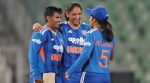 Deepti Sharma and Harmanpreet Kaur celebrate a dismissal with Jemimah Rodrigues during 3rd T20I vs Sri Lanka. (PHOTO: CREIMAS FOR BCCI)