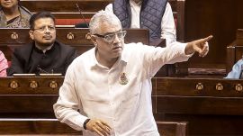 TMC MP Derek O'Brien speaks in the Rajya Sabha during the Winter session of Parliament