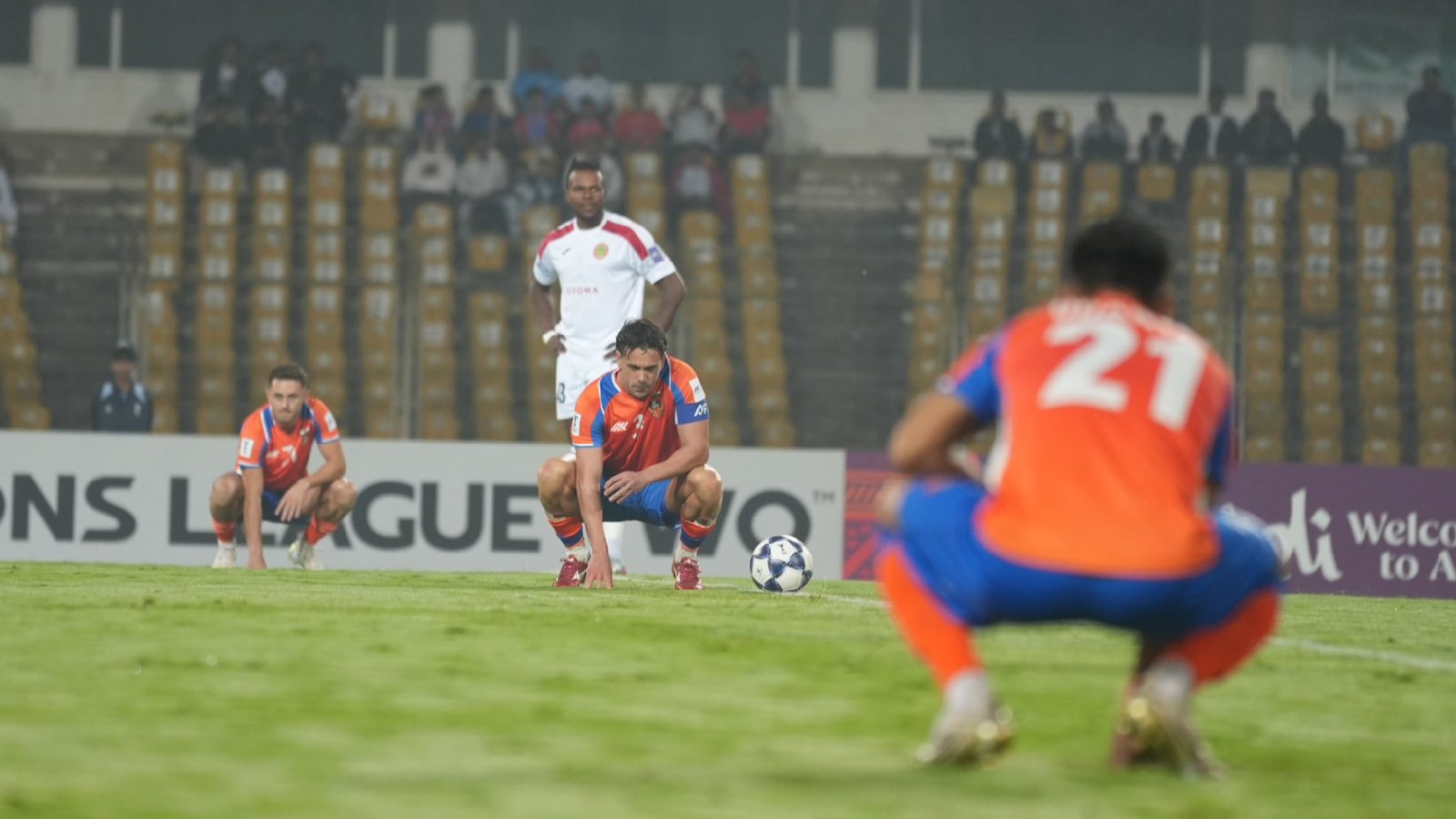 FC Goa players pause play during ACL 2 match against FC Istiklol to highlight ISL’s uncertainty