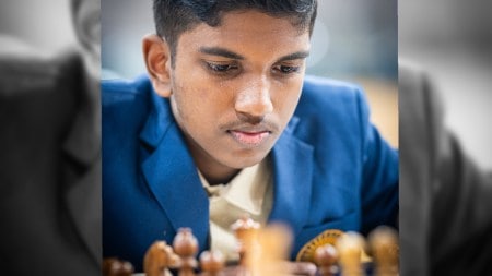 Goutham Krishna H contemplates his next move at the FIDE World Rapid and Blitz Championship in Doha on Friday. (PHOTO: Lennart Ootes)