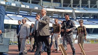 The Governor arrived around 12.30 pm to document the vandalism at the ground and questioned the system's failures. (Express Photo)
