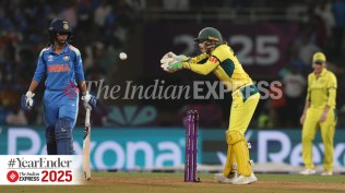 Australia skipper Alyssa Healy and India's Jemimah Rodrigues in action during Women's World Cup 2025 semifinal against India. (Express Photo by Amit Chakravarty)