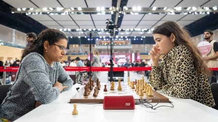 India's Koneru Humpy in action against Russia's Aleksandra Goryachkina at World Rapid Championship. (PHOTO: FIDELennart Ootes)