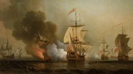 In June 1708, British warships attacked the San José, a 62-gun Spanish galleon that was heading a treasure fleet of eighteen ships from South America to Europe. (Image credit: Painted by Samuel Scott (1702-1772); Public Domain)