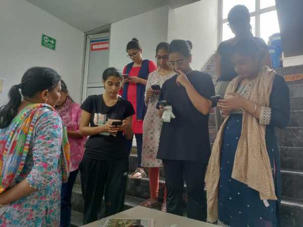 ne of the members of the Women Safety Cell interacting with college girls. 