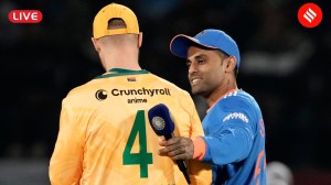 IND vs SA 4th T20 Live Cricket Score: India's captain Suryakumar Yadav, right, talks with South Africa's captain Aiden Markram before the start of the third T20 cricket match. (AP Photo)