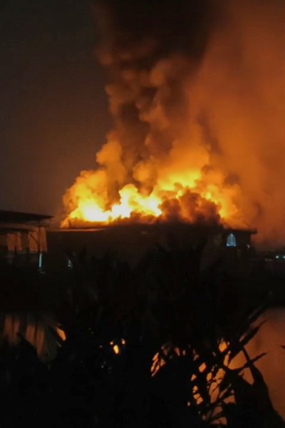 Flames are seen engulfing a nightclub early Sunday, in Arpora, in Goa, India, Sunday, Dec. 7, 2025. (AP Photo)