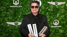 Jafar Panahi poses with the awards for best international feature, best original screenplay and best director at The Gotham Film Awards at Cipriani Wall Street on Monday, Dec. 1, 2025, in New York. (Photo by Evan Agostini/Invision/AP)