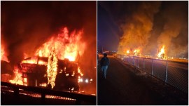 Karnataka bus fire: The accident, which killed at least 10 people, occurred near Gorlathu village in Hiriyur taluk (Photo: Special arrangement)