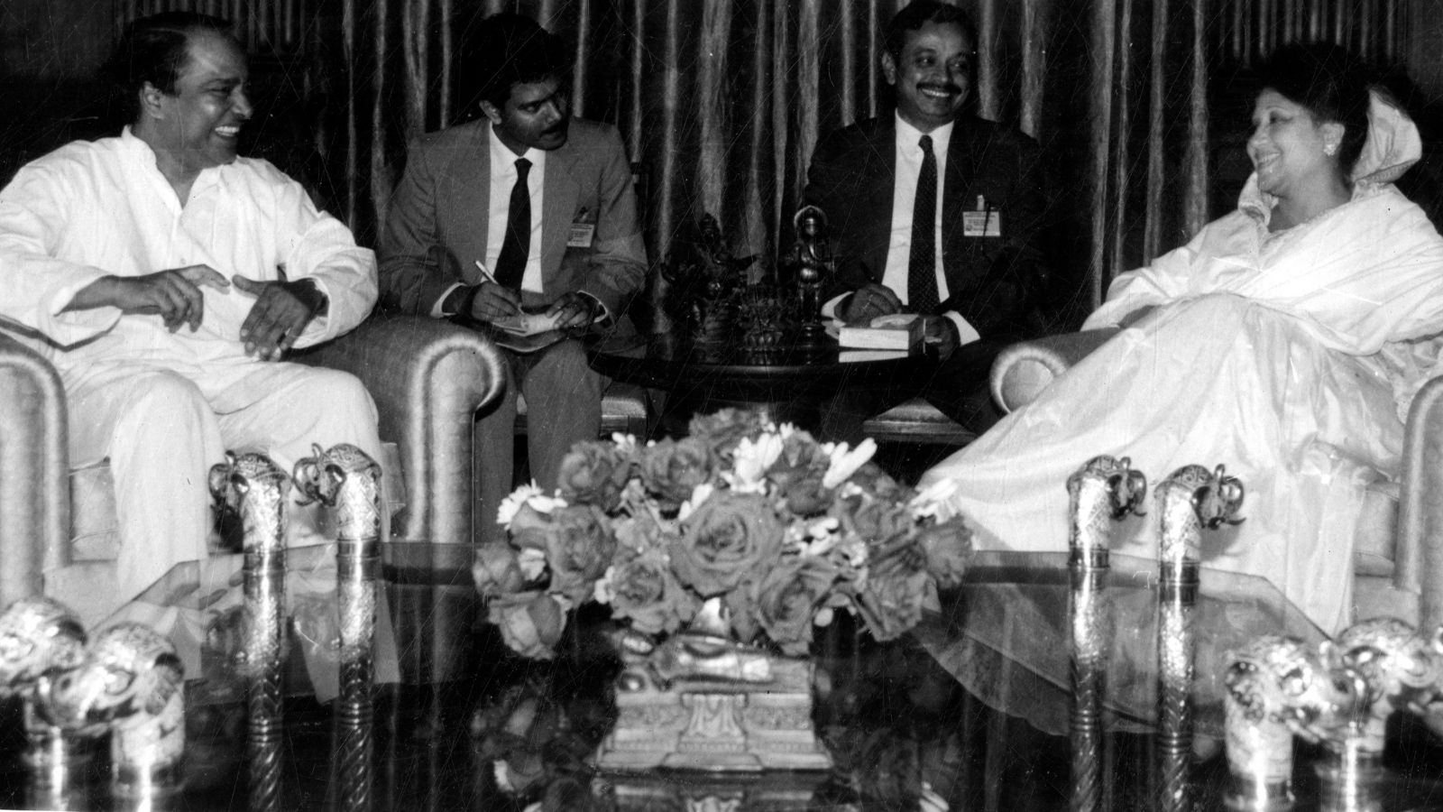 Begum Khaleda Zia in a meeting with the former Minister of State for External affairs Eduardo Faleiro in New Delhi in 1992. (Express Archive photo)