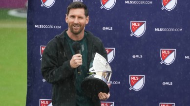 Inter Miami forward Lionel Messi speaks after receiving the MLS MVP Award Tuesday, Dec. 9, 2025, in Fort Lauderdale, Fla. (AP Photo)