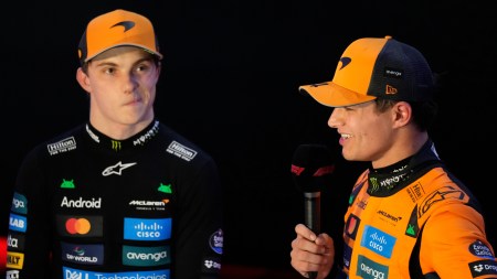 McLaren drivers Oscar Piastri and Lando Norris in action. (PHOTO: AP)