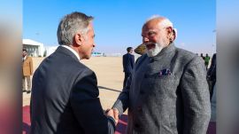 Modi was warmly received by Jordan's Prime Minister Jafar Hassan at the airport and accorded a ceremonial welcome. (Credit: X/@narendramodi)