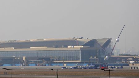 The Navi Mumbai airport, which started operations on Wednesday, is spread over 2,268 hectares, with the core airport area covering 1,161 hectares. (Express Photo by Narendra Vaskar)