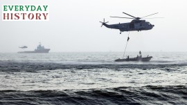 Rehearsal underway for Navy Day celebrations at the Shanghumugham beach in Thiruvananthapuram on Monday.